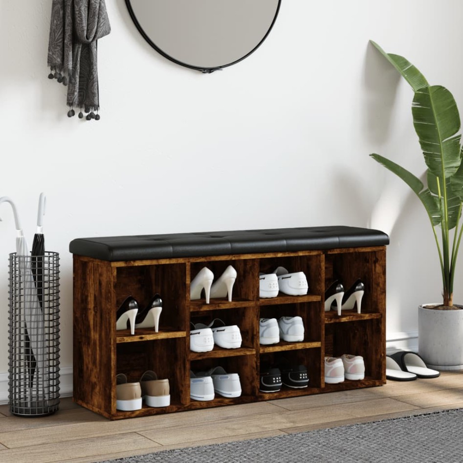 Banco zapatero madera de ingeniería roble ahumado 102x32x50