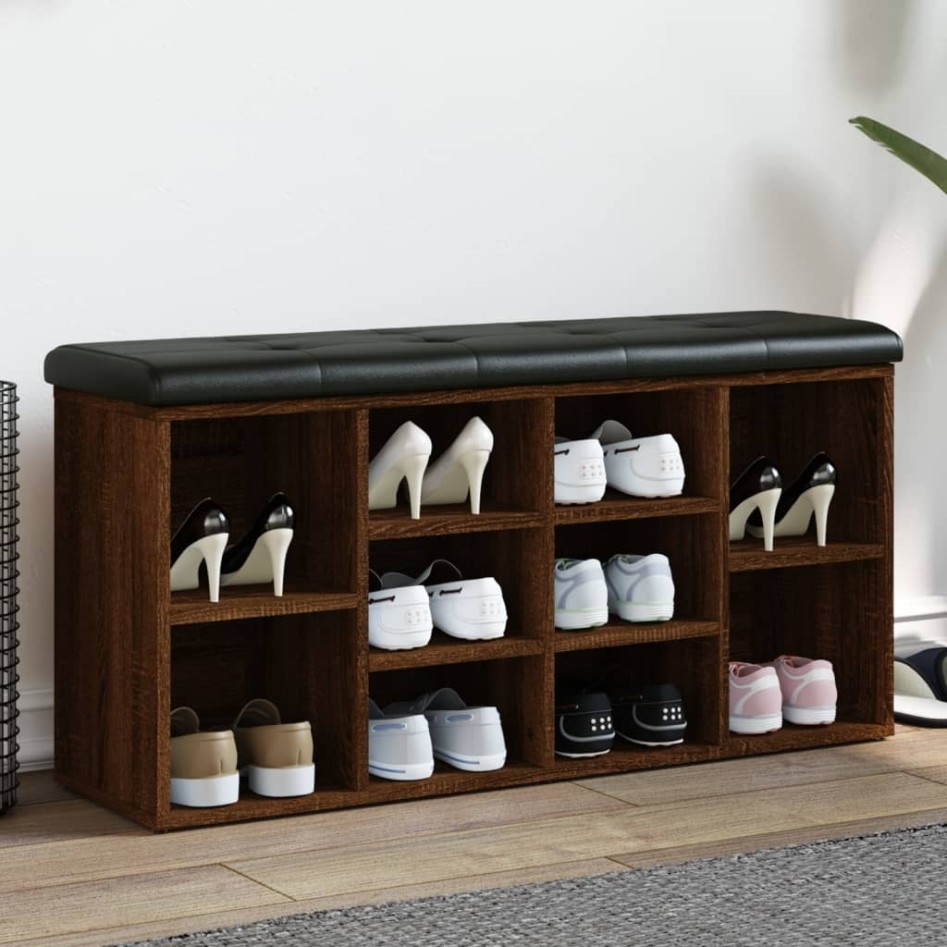 Banco zapatero madera de ingeniería marrón roble 102x32x50