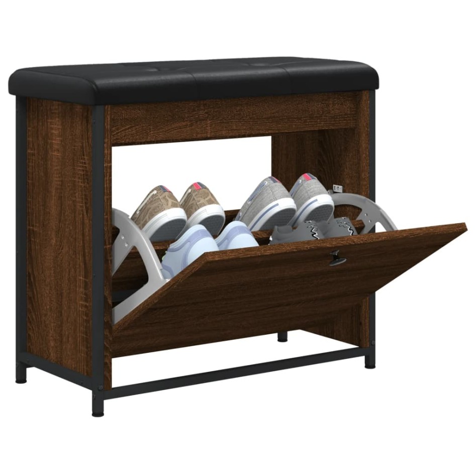 Banco zapatero con cajón abatible roble marrón 62x32x56