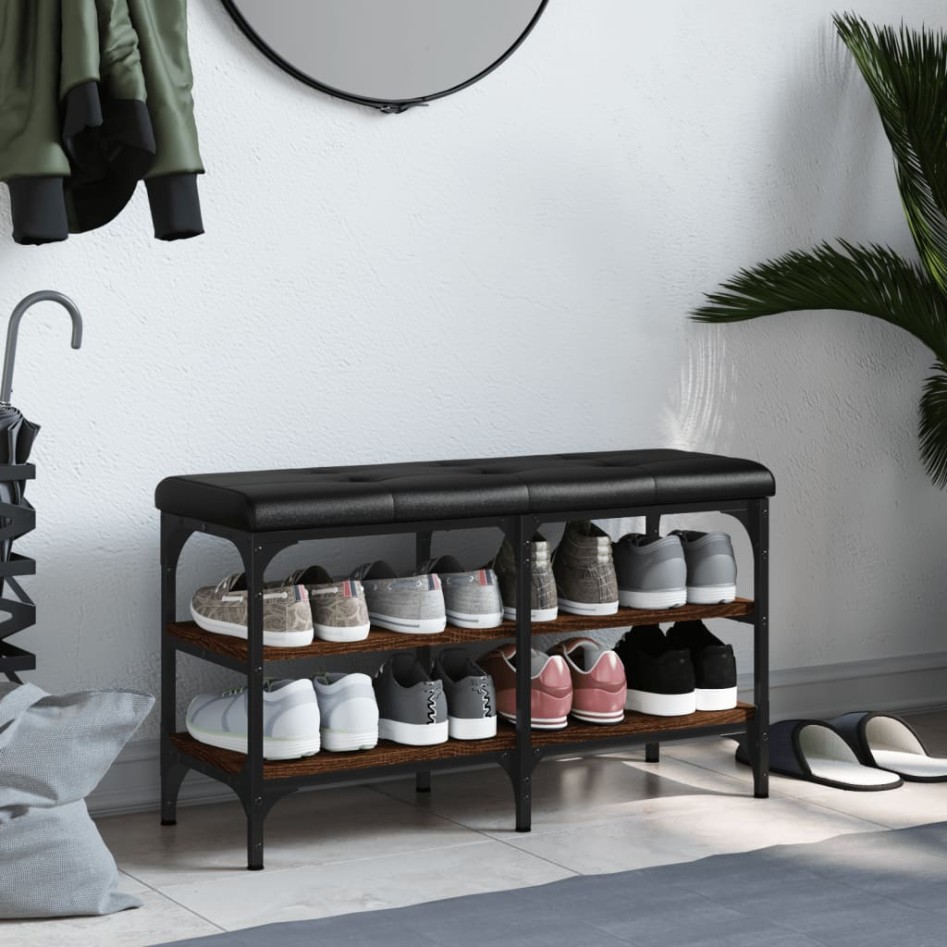 Banco zapatero madera de ingeniería marrón roble 82x32x47