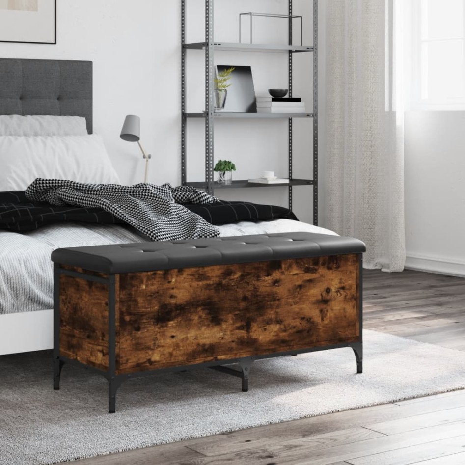 Banco almacenaje madera ingeniería roble ahumado 102x42x45