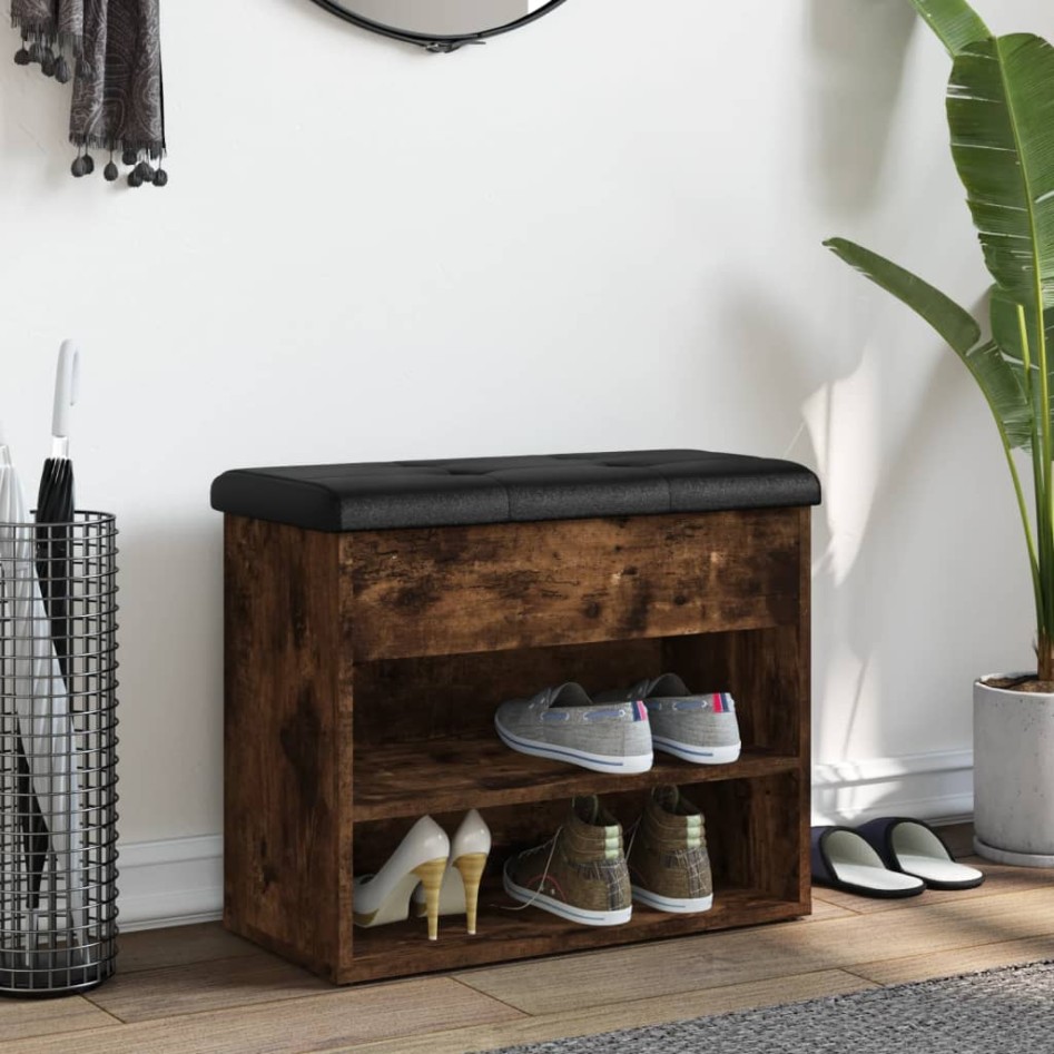 Banco zapatero madera de ingeniería roble ahumado 62x32x50