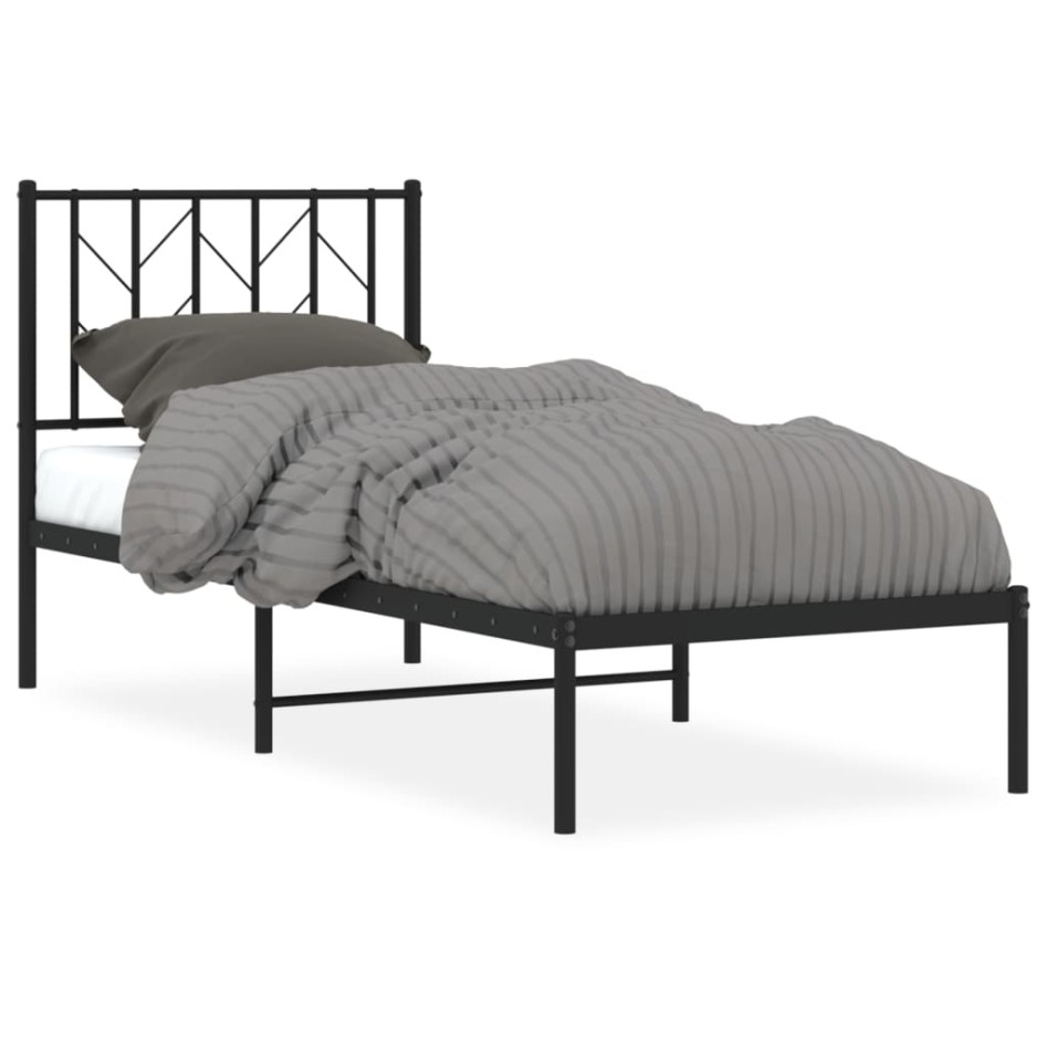 Estructura cama sin colchón con cabecero metal negro 75x190