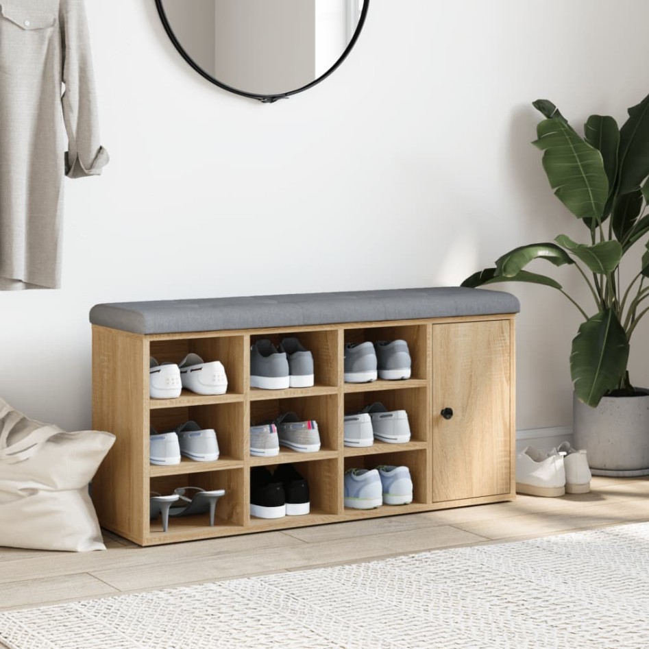 Banco zapatero madera de ingeniería roble Sonoma 102x32x50