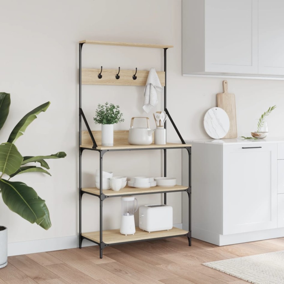 Estantería cocina con ganchos 4 niveles madera ingeniería