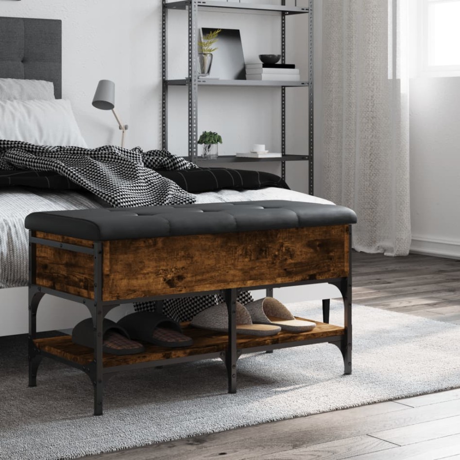 Banco zapatero madera de ingeniería roble ahumado 82x42x45