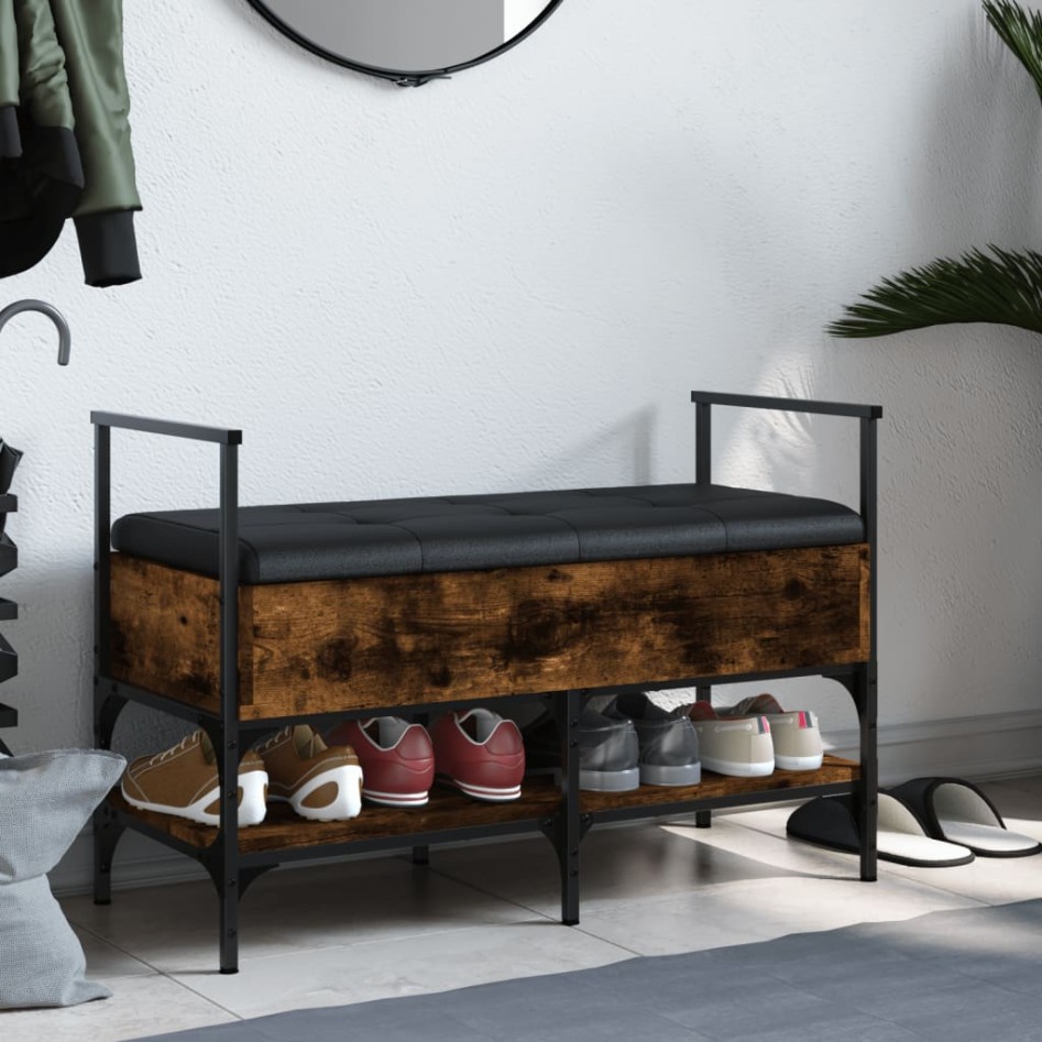 Banco zapatero madera ingeniería roble ahumado 85,5x42x57,5