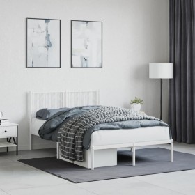 Estructura cama sin colchón con cabecero metal blanco