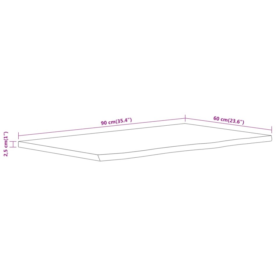 Encimera de baño rectangular madera maciza acacia 90x60x2,5