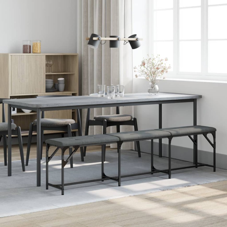 Banco de comedor acero y tela gris oscuro 186x32x45
