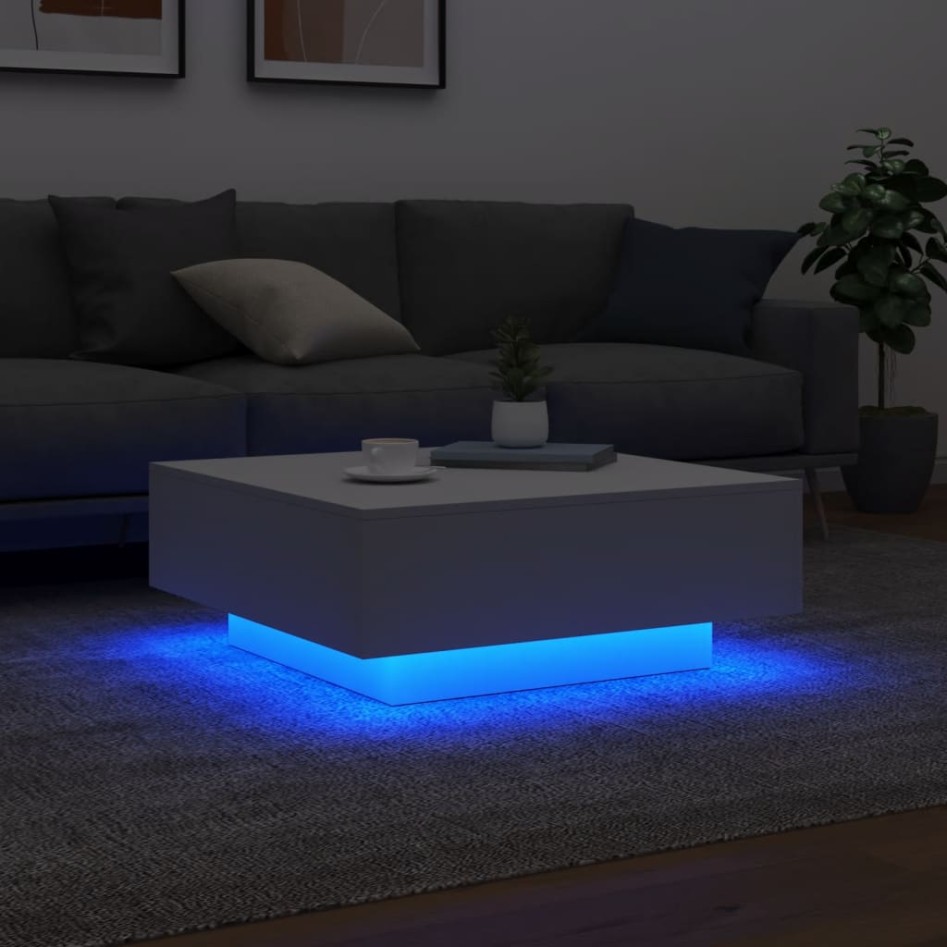 Mesa de centro con luces LED blanco 80x80x31