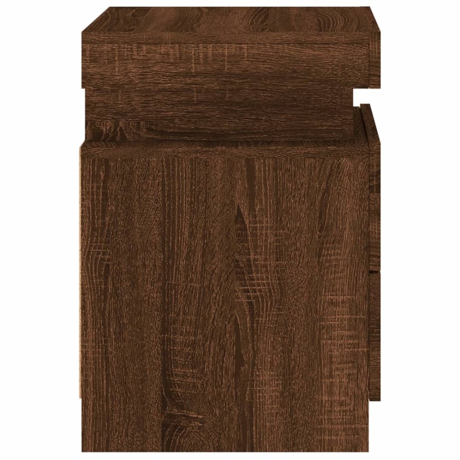 Mesita de noche con luces LED roble marrón 35x39x55