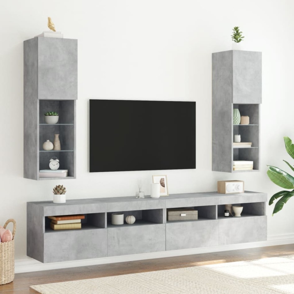 Mueble para TV con luces LED gris hormigón 30,5x30x102