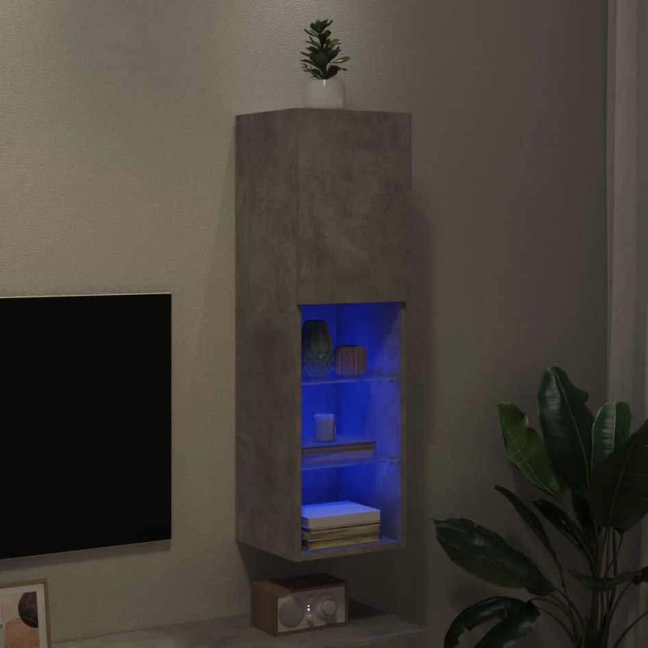 Mueble para TV con luces LED gris hormigón 30,5x30x102