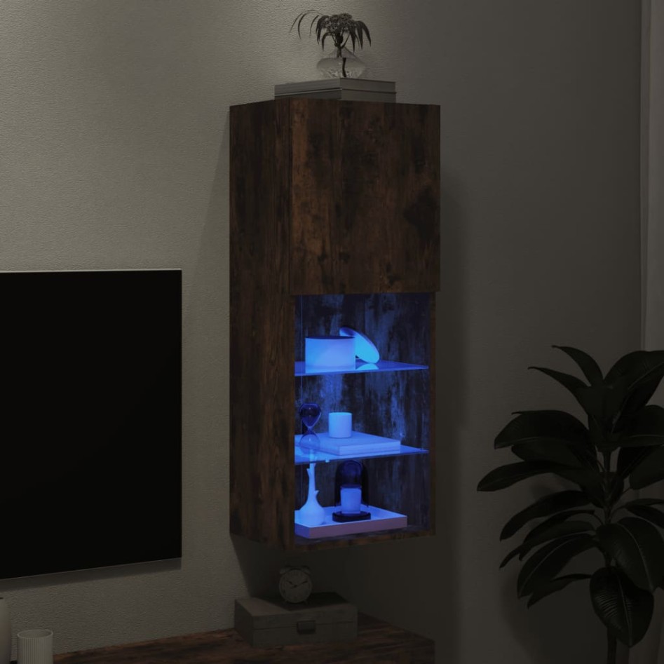 Mueble para TV con luces LED roble ahumado 40,5x30x102
