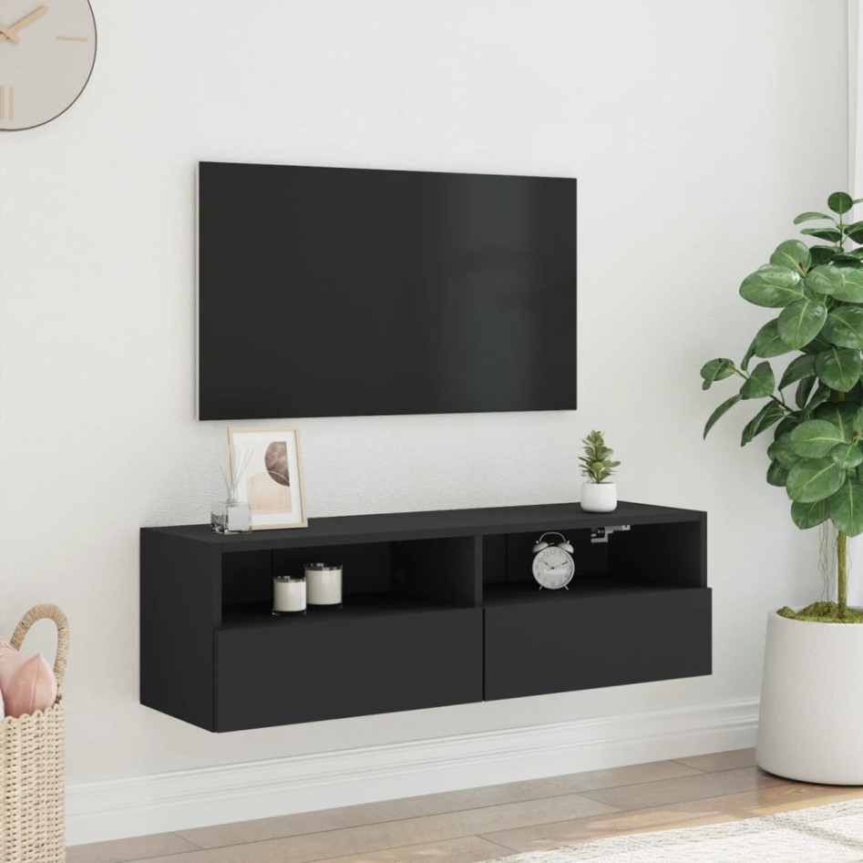 Mueble de pared para TV madera de ingeniería negro 100x30x30