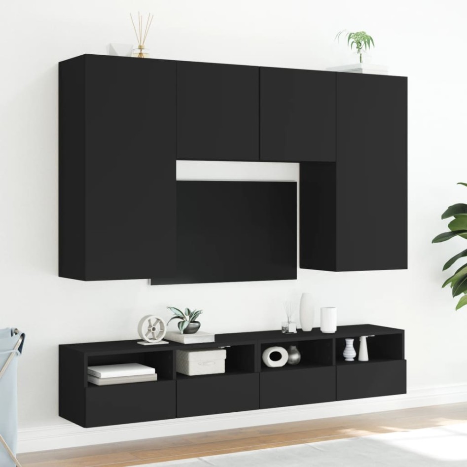 Mueble de pared para TV madera de ingeniería negro 100x30x30