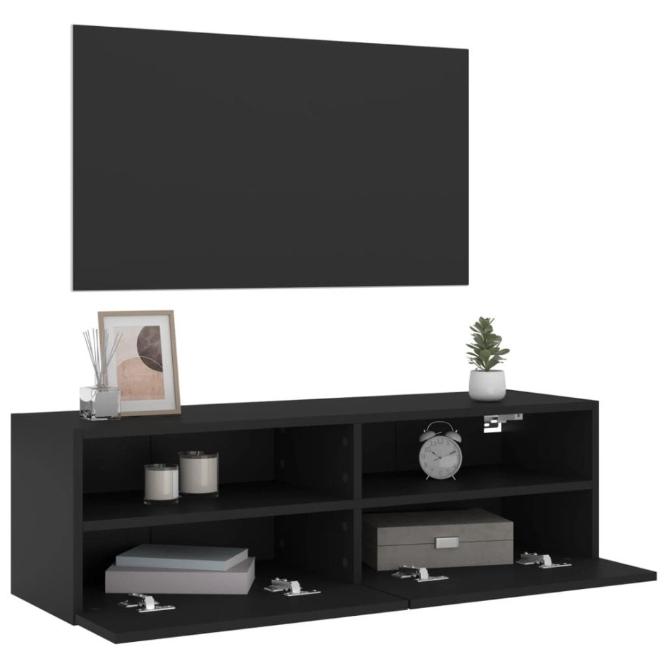 Mueble de pared para TV madera de ingeniería negro 100x30x30