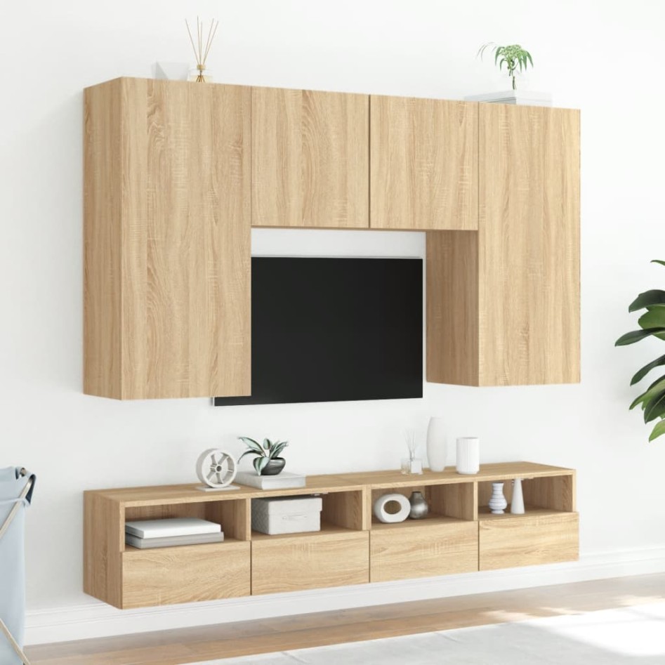 Mueble de pared TV madera ingeniería roble Sonoma 100x30x30