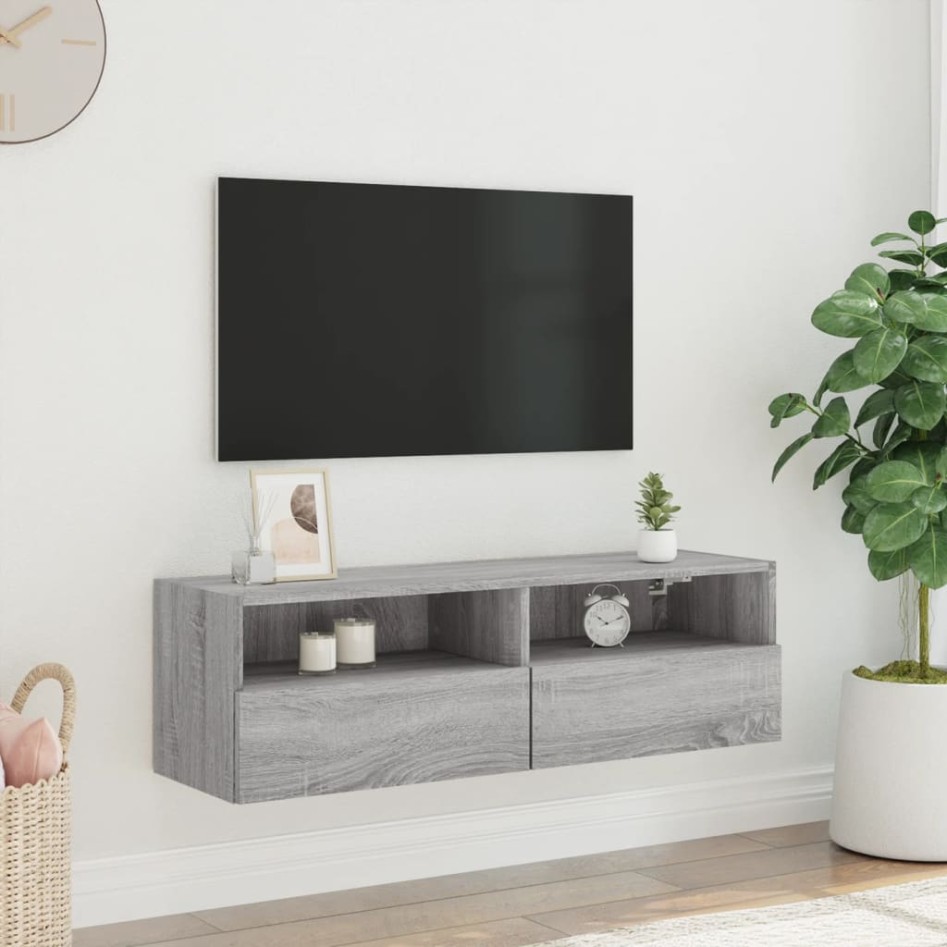 Mueble de pared TV madera ingeniería Sonoma gris 100x30x30
