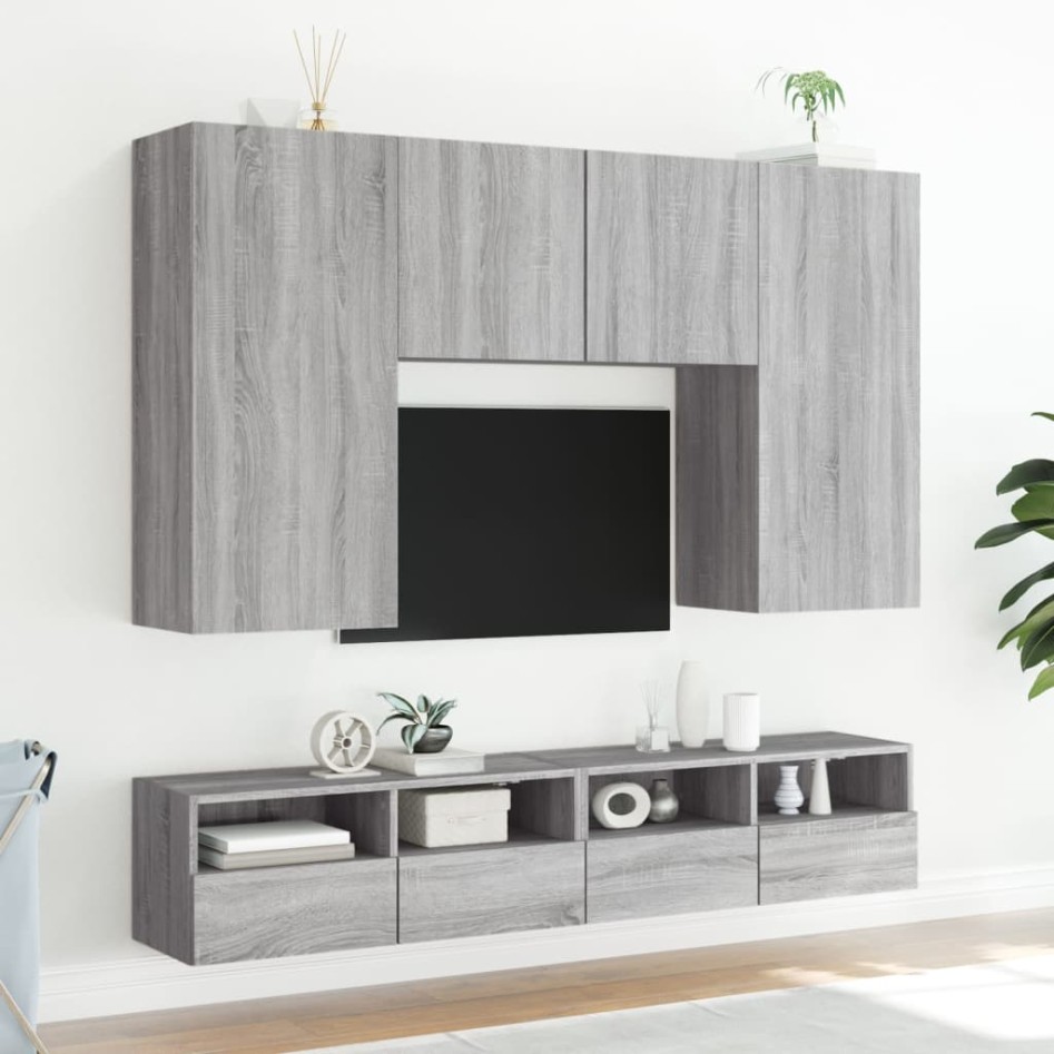 Mueble de pared TV madera ingeniería Sonoma gris 100x30x30