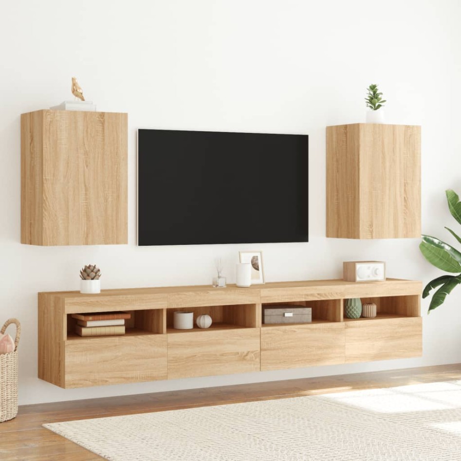 Muebles de TV de pared 2 uds madera roble Sonoma 40,5x30x60