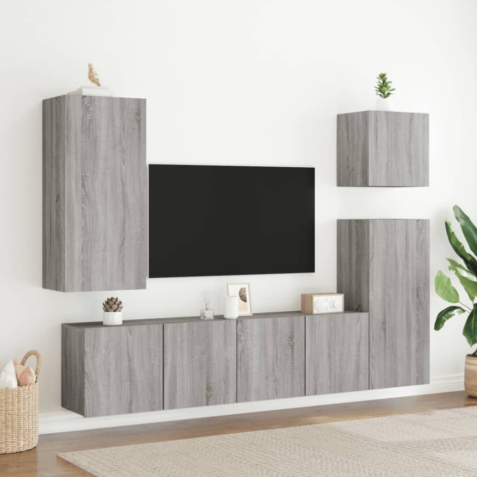 Mueble TV de pared madera ingeniería gris Sonoma 40,5x30x90