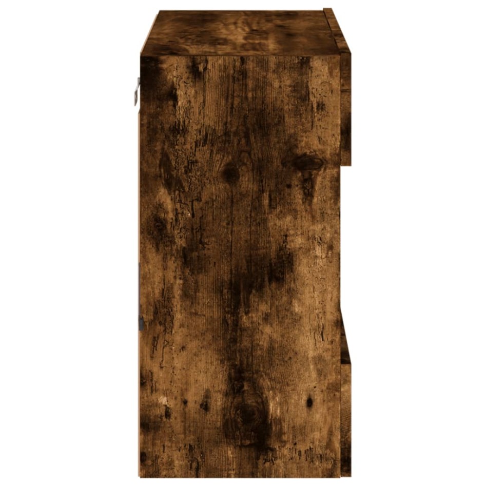 Mueble TV de pared con luces LED roble ahumado 58,5x30x60,5