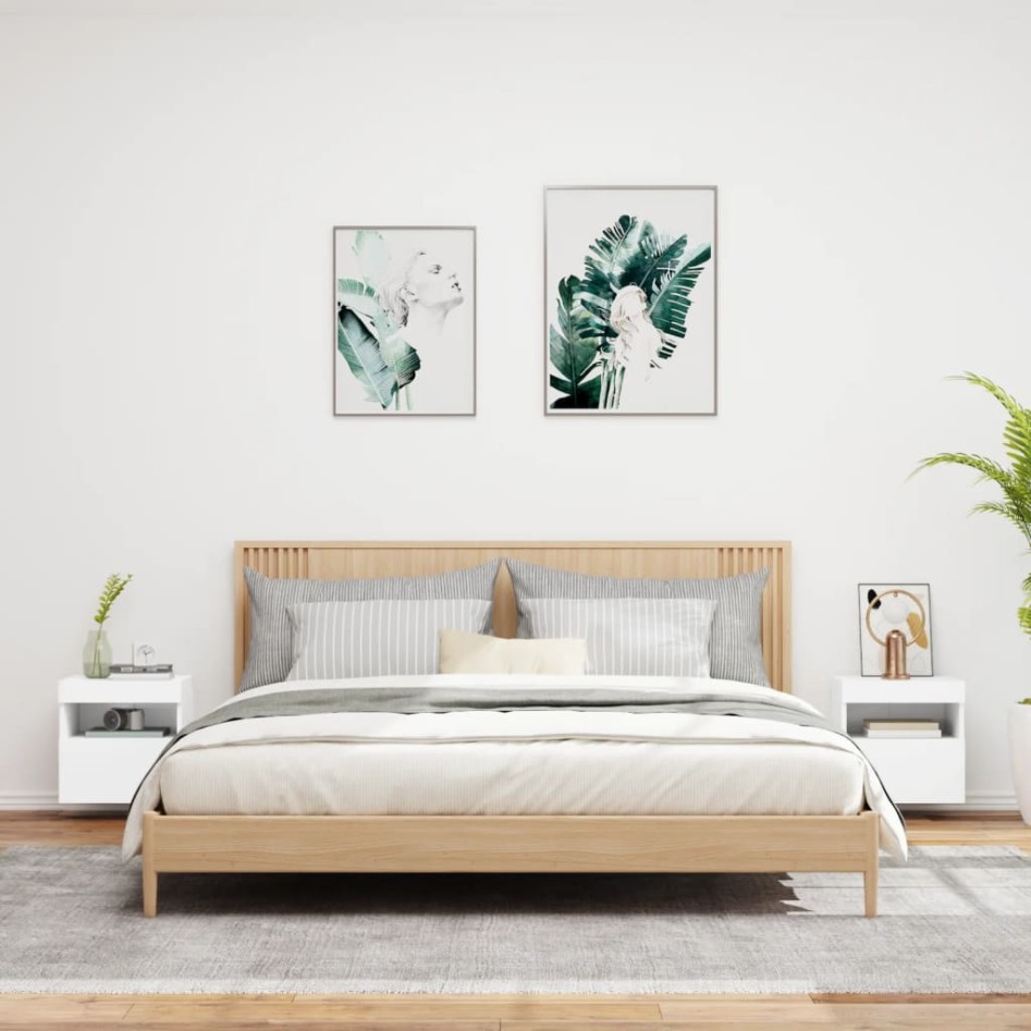 Muebles de TV de pared con luces LED 2 uds blanco 40x30x40