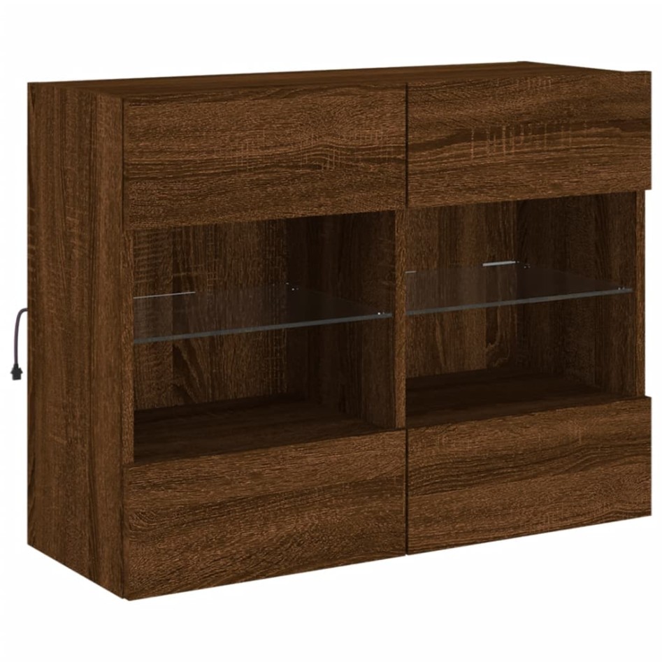 Mueble TV de pared con luces LED roble marrón 78,5x30x60,5