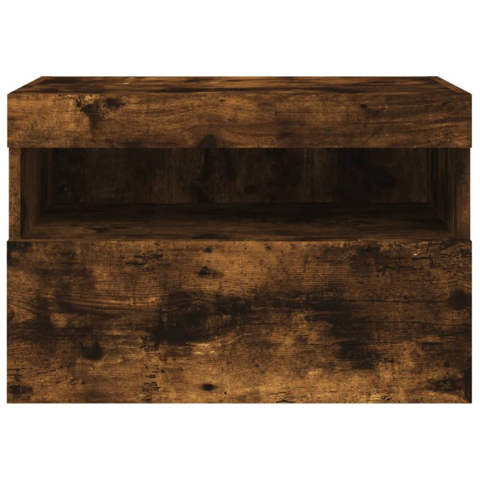 Mueble de TV de pared con luces LED roble ahumado 60x30x40