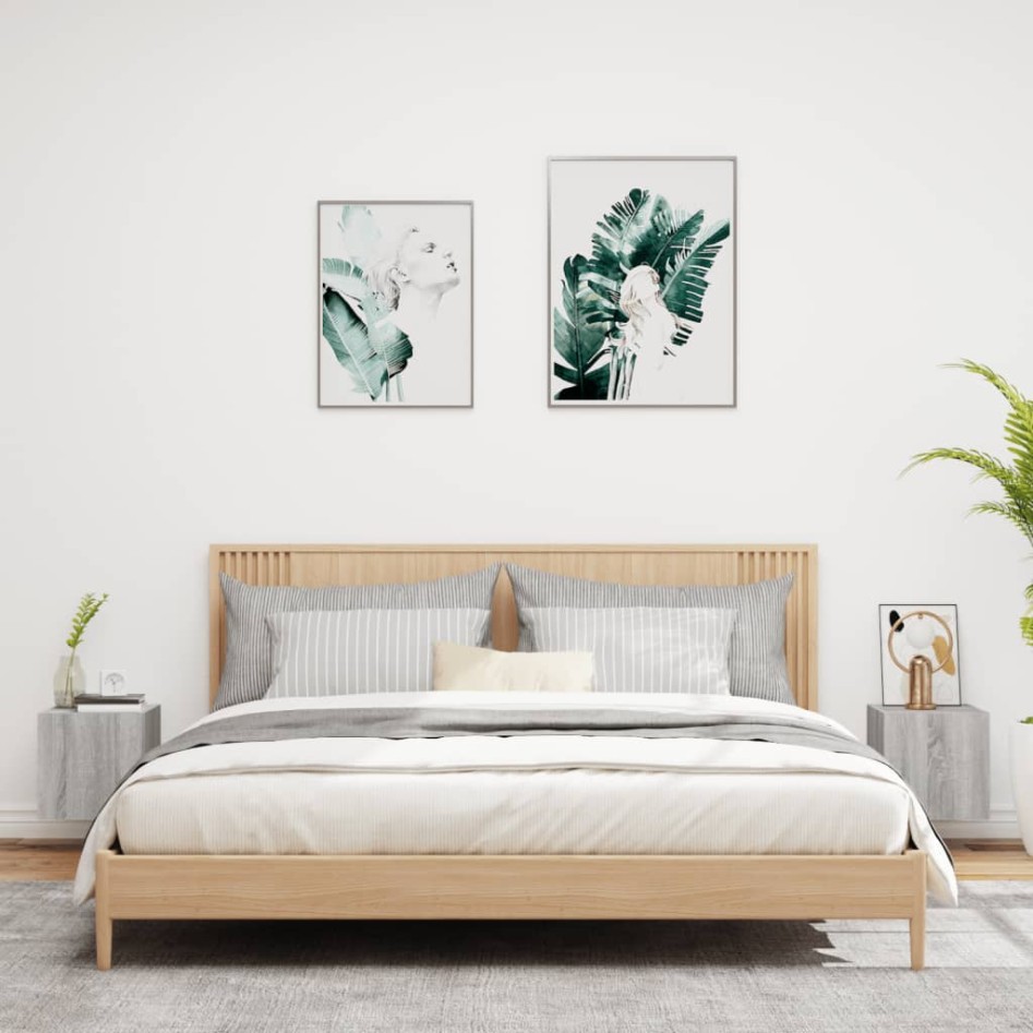 Muebles TV pared con luces LED 2 uds gris Sonoma 30,5x35x30