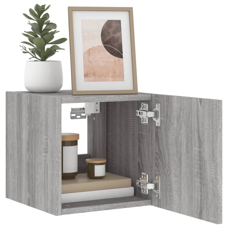 Muebles TV pared con luces LED 2 uds gris Sonoma 30,5x35x30