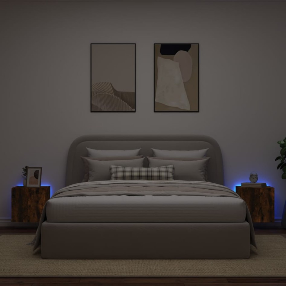 Muebles TV de pared luces LED 2 uds roble ahumado 40,5x35x40