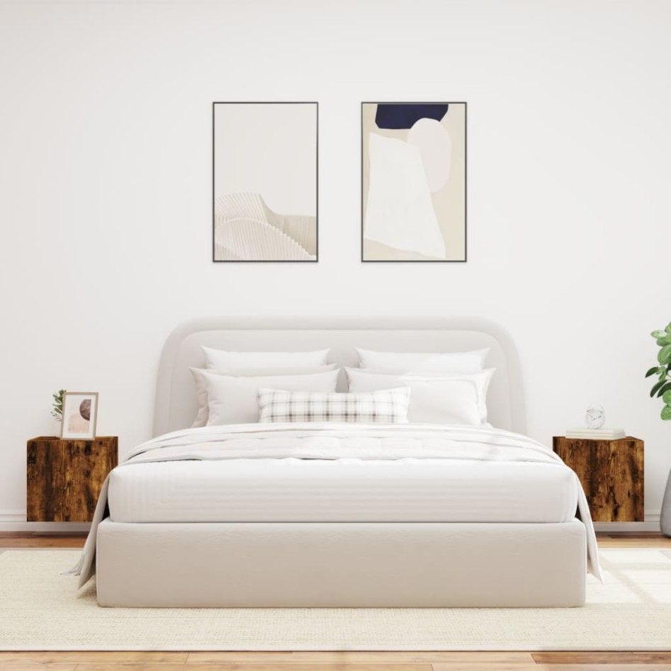 Muebles TV de pared luces LED 2 uds roble ahumado 40,5x35x40