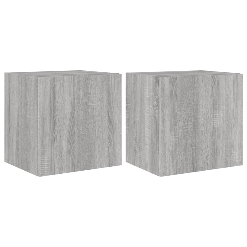 Muebles TV de pared luces LED 2 uds gris Sonoma 40,5x35x40