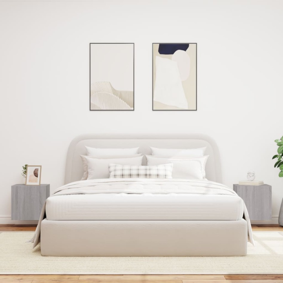 Muebles TV de pared luces LED 2 uds gris Sonoma 40,5x35x40