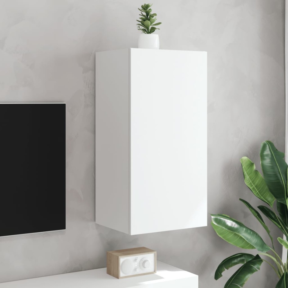 Mueble de TV de pared con luces LED blanco 40,5x35x80