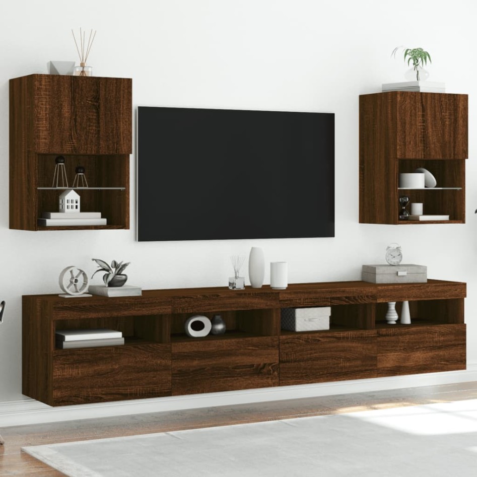 Muebles de TV con luces LED 2 uds roble 40,5x30x60