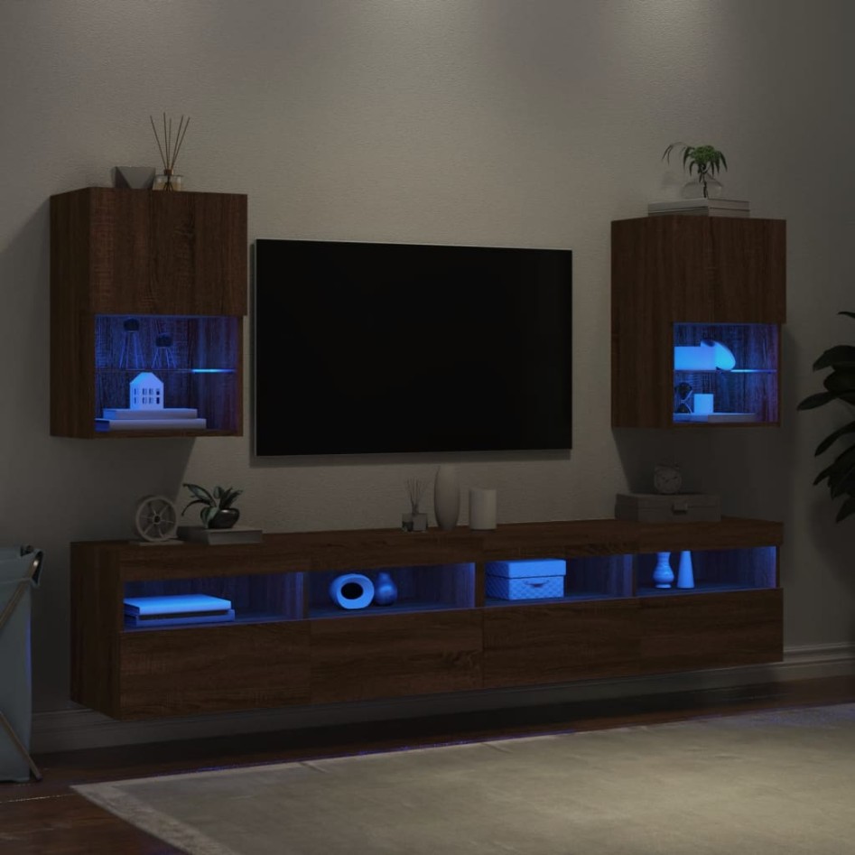 Muebles de TV con luces LED 2 uds roble 40,5x30x60