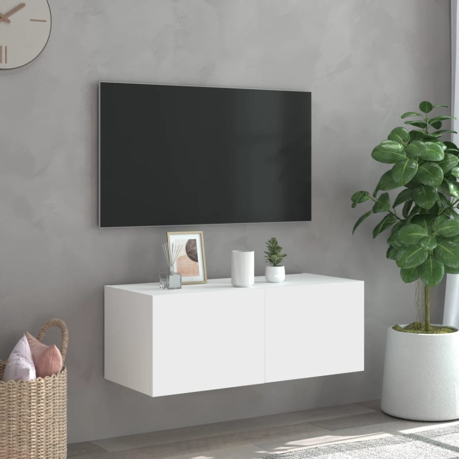 Mueble de TV de pared con luces LED blanco 80x35x31
