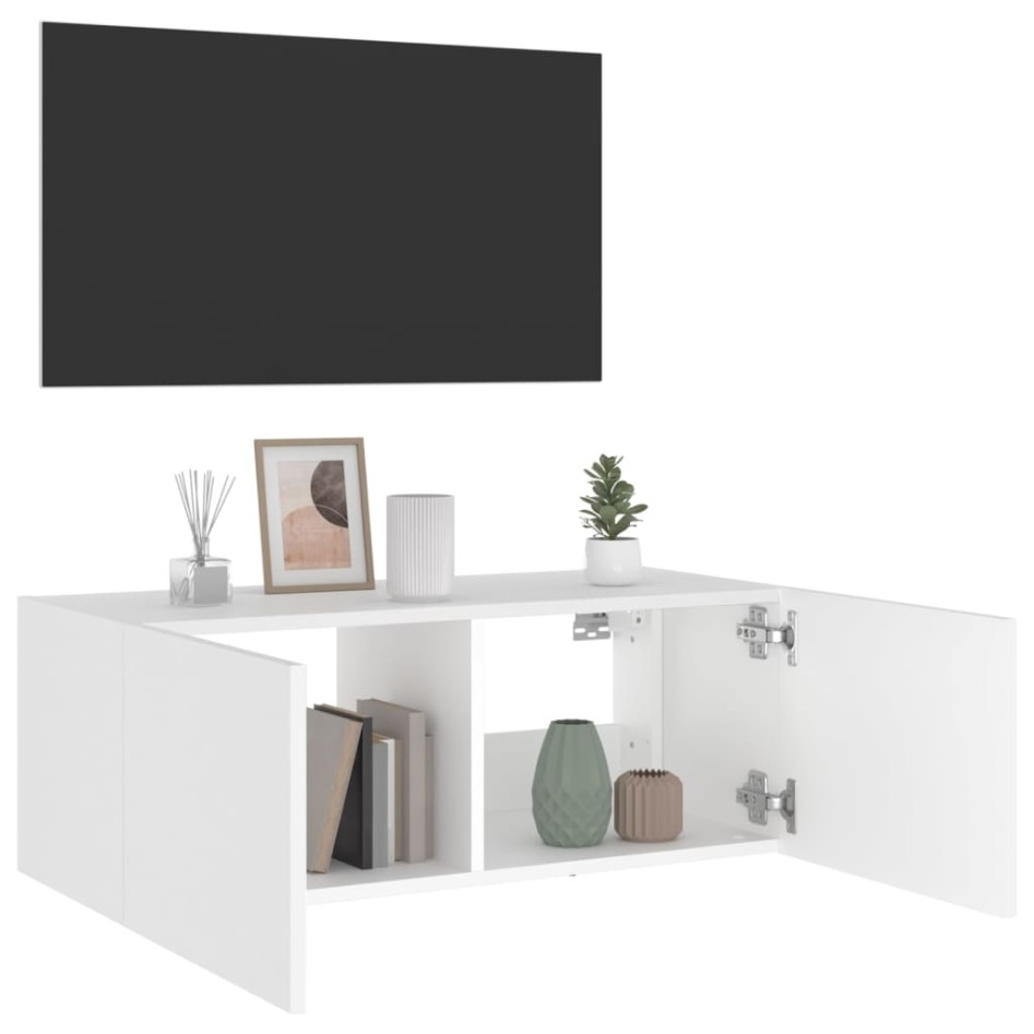 Mueble de TV de pared con luces LED blanco 80x35x31
