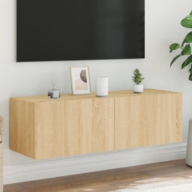 Mueble de TV de pared con luces LED roble Sonoma 100x35x31