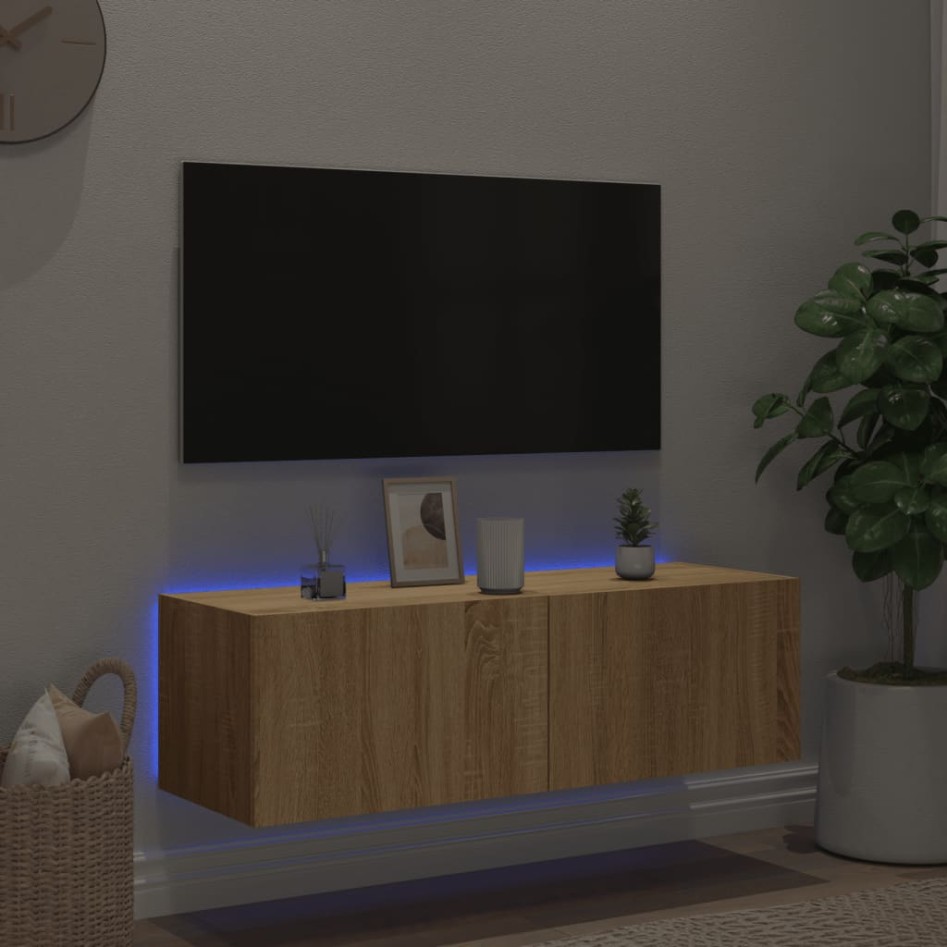 Mueble de TV de pared con luces LED roble Sonoma 100x35x31