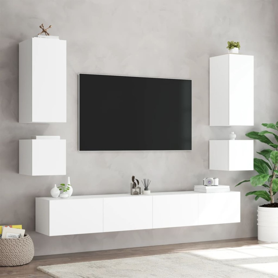 Mueble de TV de pared con luces LED blanco 100x35x31