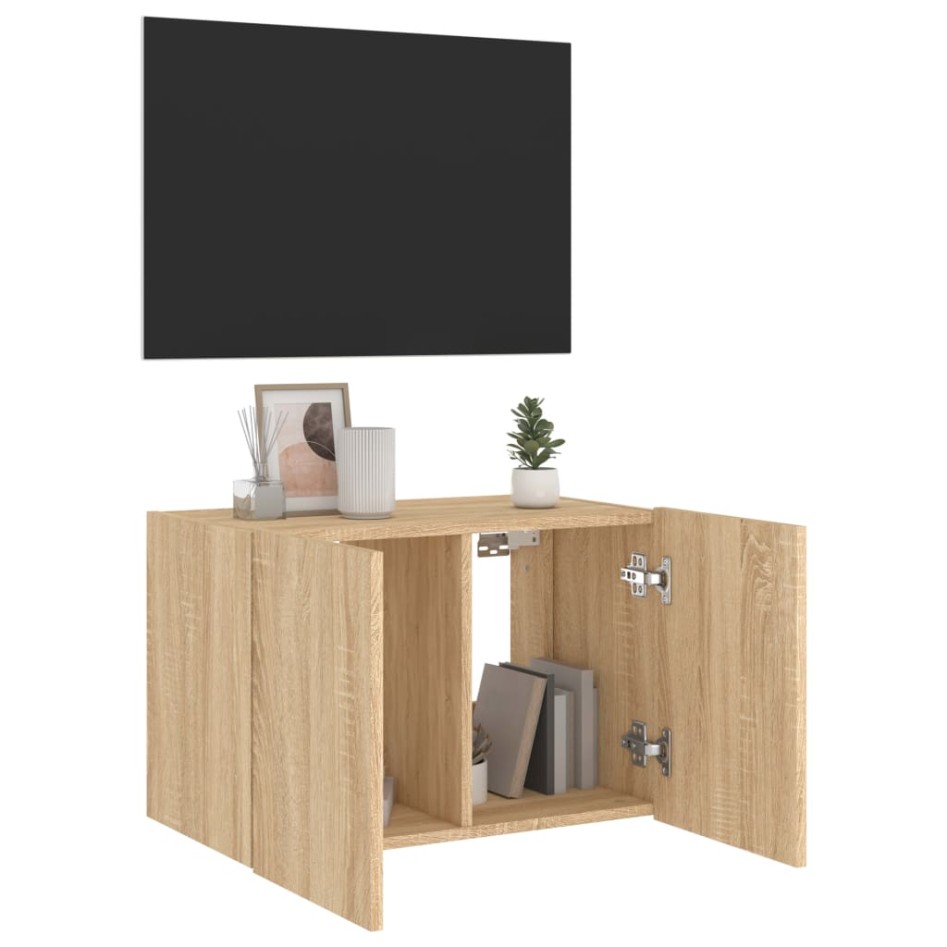 Mueble de TV de pared con luces LED roble Sonoma 60x35x41