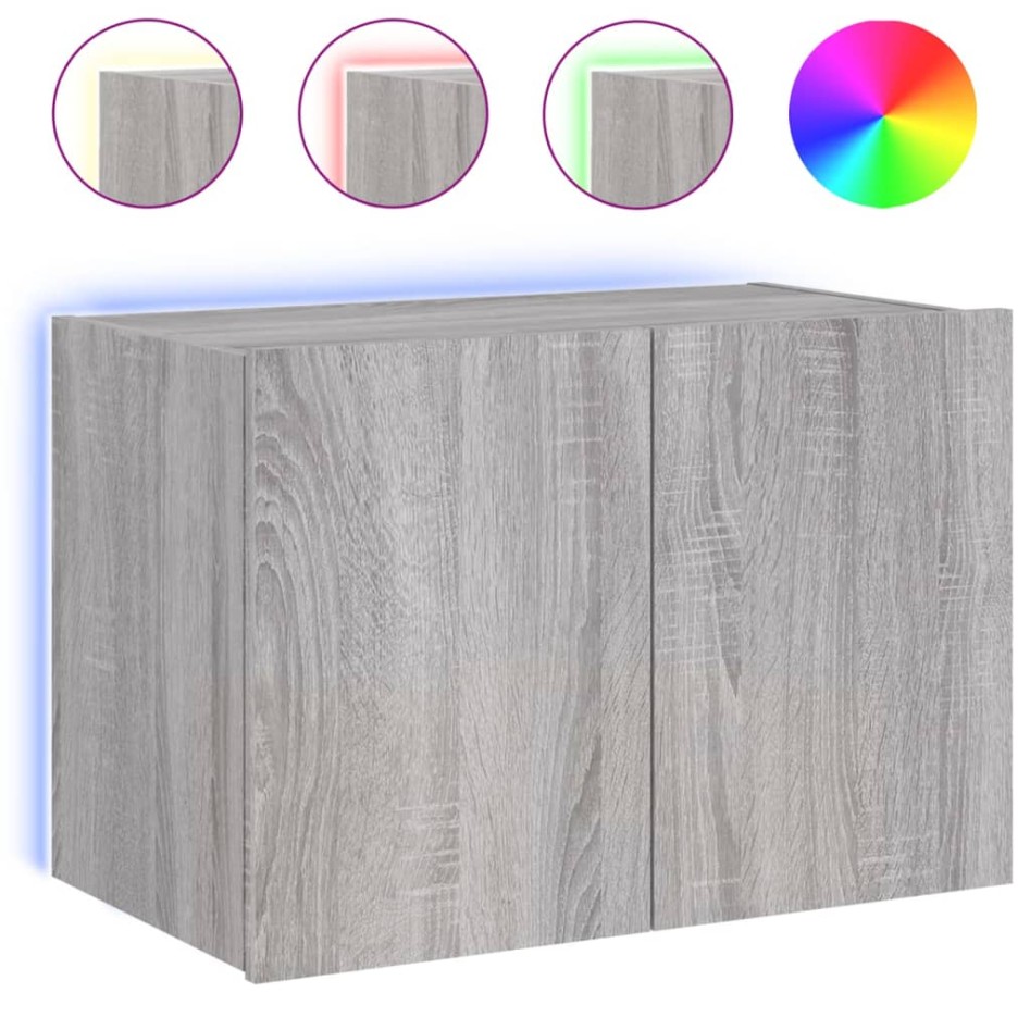 Mueble de TV de pared con luces LED gris Sonoma 60x35x41