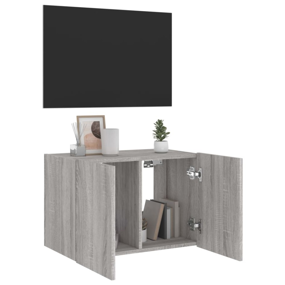 Mueble de TV de pared con luces LED gris Sonoma 60x35x41