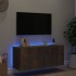 Mueble de TV de pared con luces LED roble ahumado 100x35x41