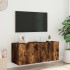 Mueble de TV de pared con luces LED roble ahumado 100x35x41
